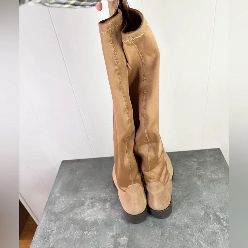 Blondo Velma waterproof riding boots in camel suede size 7.5 tan brown new